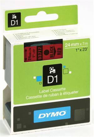 Dymo tape, 53717, 24mm x 7m Sort på rød