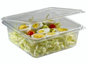 Plastbakke m/hængslet låg PET 182x142x55mm 750g 400stk/kar