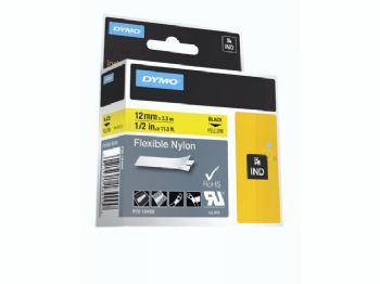 Labeltape DYMO Rhino 12mmx3,5m sort på gul nylon