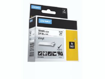 Labeltape DYMO Rhino 19mmx5,5m sort på hvid vinyl