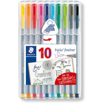 Fineliner Staedtler Triplus etui med 10 ass. farver