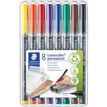 Staedtler Lumocolor 313 sampak med 8 forskellig farvede overheadpenne i stregbredden 0,4 mm