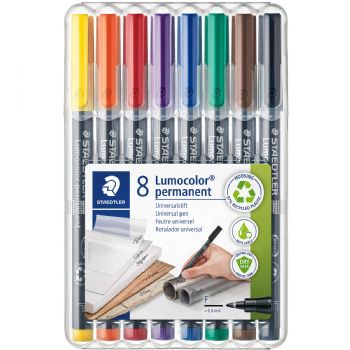 Staedtler Lumocolor 318 sampak med 8 forskellig farvede overheadpenne i stregbredden 0,6 mm