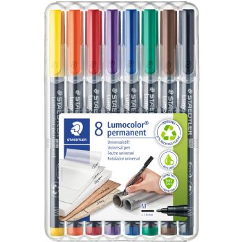 Staedtler Lumocolor 317 sampak med 8 forskellig farvede overheadpenne i stregbredden 1,0 mm