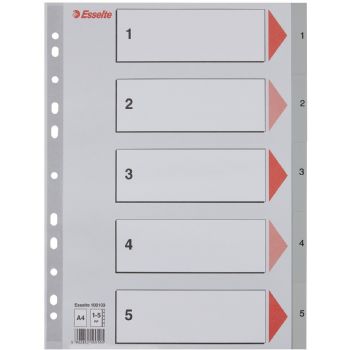 Faneblade/register Esselte A4 1 sæt 5 delt grå faner  