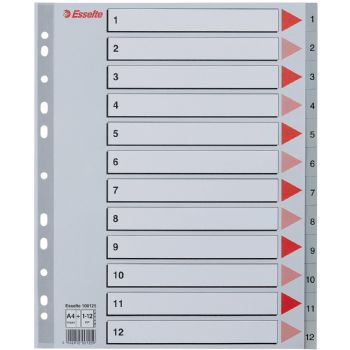 Faneblade/Maxi-Registre, A4, Grå, 1-12, 1 sæt