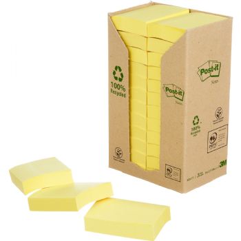 Post-it Recycled 653 notes 38x51mm gul 24 blokke