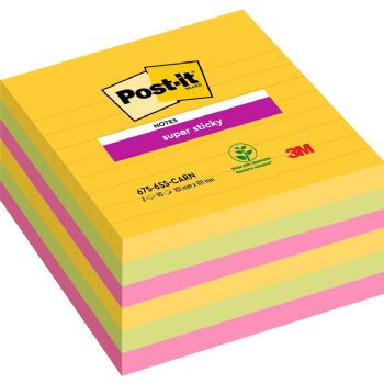 Post-it SS linjeret 101 x 101 mm i Carnival farver