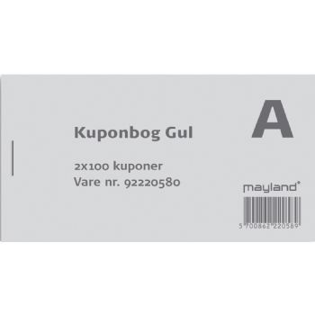 Kuponbog Mayland 130 x 70 mm med 2 x 100 blade, gul