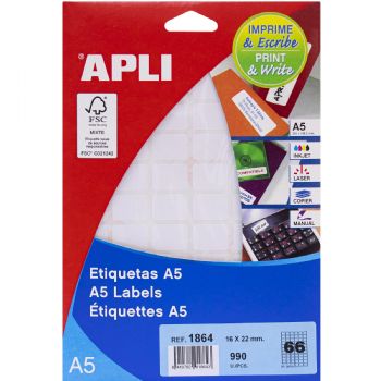 Apli 22 x 16 mm etiketter hvid