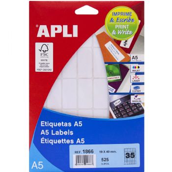 Apli 19 x 40 mm etiketter hvid