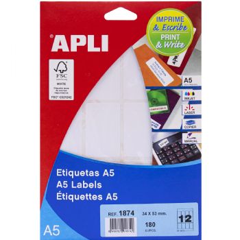 Apli etiketark 34x53mm hvid