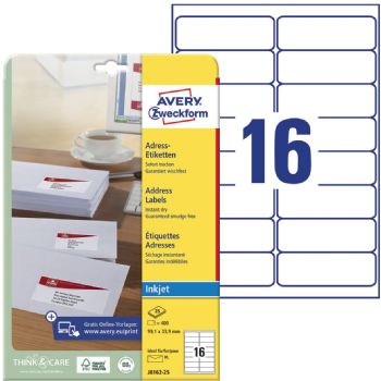 Avery J8162-25 etiket 99,1x33,9mm quickdry hvid