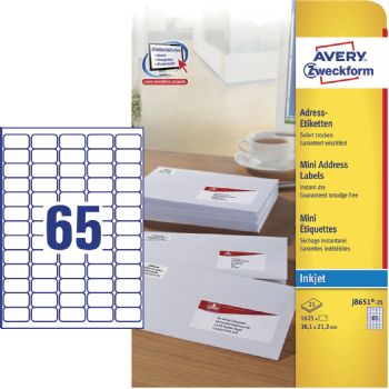 Avery J8651-25 etiket 38,1x21,2mm quickdry hvid