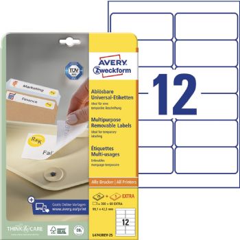 Avery L4743REV-25 etiket 99,1x42,3mm hvid