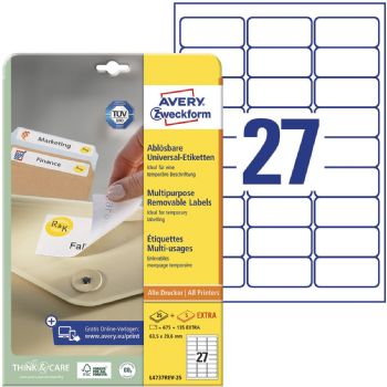 Avery L4737REV-25 etiket 63,5x29,6mm hvid