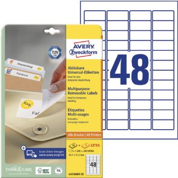 Avery L4736REV-25 etiket 45,7x21,2mm hvid