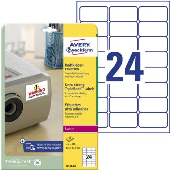 Avery L6141-20 etiket 63,5x33,9mm hvid