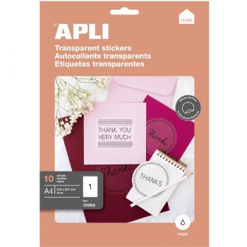 Apli 210 x 297 mm 10 etiketter transparent