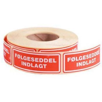 WhiteLabel Etiket \'FØLGESEDDEL INDLAGT\' 24x65mm rød 500stk