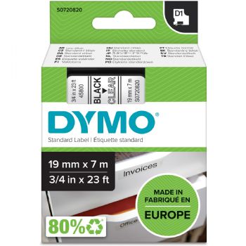 Dymo tape 45800, 19mm x 7m Sort på transparent