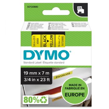 Dymo tape 45808, 19mm x 7m Sort på gul 