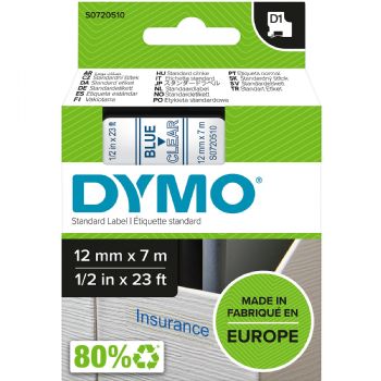 Dymo D1 45011 tape 12mm blå/klar