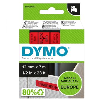 Dymo tape, 45017, 12mm x 7m Sort på rød