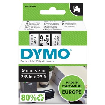 Dymo tape 40913 9mm x 7m Sort på hvid