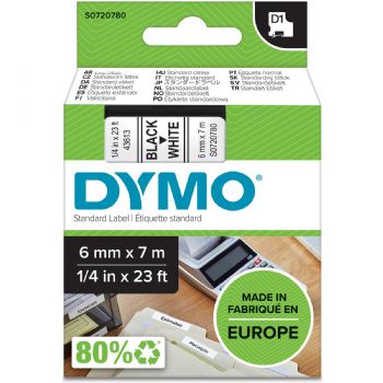 Dymo tape 43613 6mm x 7m Sort på hvid