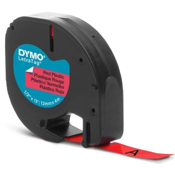 Dymo Letratag plasttape 12mm sort/rød