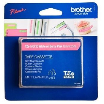 Brother TZEMQP35 labeltape 12mmx5m hvid/pink