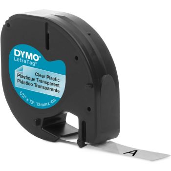 Dymo Letratag plasttape 12mm sort/klar