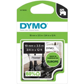 Dymo D1 Nylon tape 16958 19mm sort/hvid  permanent lim