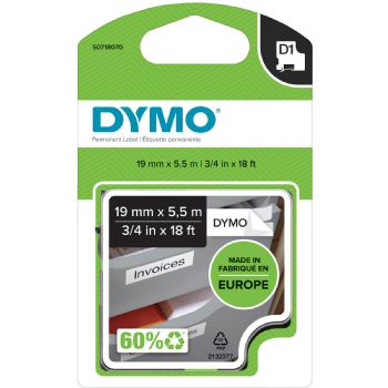 Dymo D1 nylontape 19mmx5,5m sort/hvid