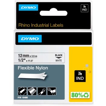 Dymo Rhino Flexible nylon tape 12mm sort/hvid