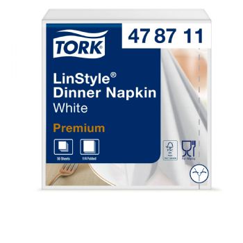 Tork 478711 Linstyle middagsservietter 1-lags 39x39cm hvid 50stk