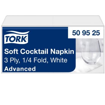 Tork 509525 Advanced Soft 3lags 24x24cm cocktailservietter hvid 200stk