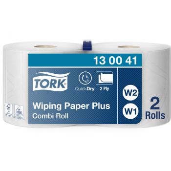 Tork W1/W2 Aftørringspapir. 2-lags hvid 34 cm. 2 ruller