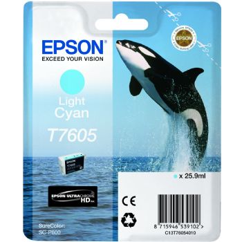 Epson T7605 C13T76054010 Lys Cyan Blækpatron, 25,9 ml