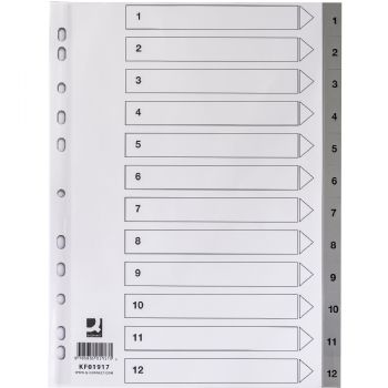 Registersæt format A4 indeling Grå : 1-12