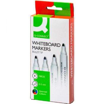 Whiteboard marker Q-Connect m. rund, tynd spids 4 stk