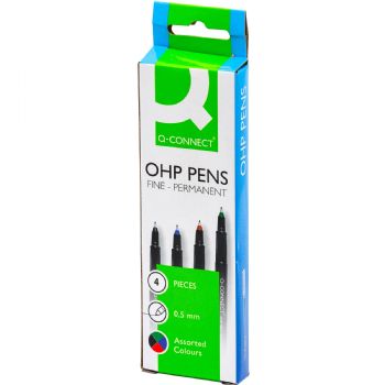 OH pen Q-Connect F Permanent etui med 4 farver