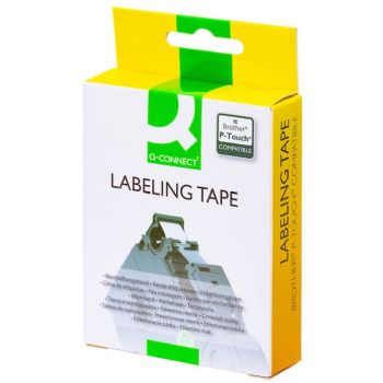 Q-connect TZe-tape 12mm x 8m ekstra klæb sort/hvid