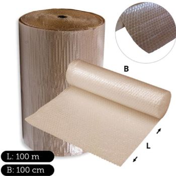 WhiteLabel Boblefolie med papir 100cm x 100m klar/brun