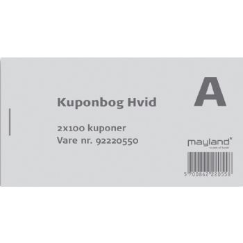 Kuponbog Mayland 130 x 70 mm med 2 x 100 blade, hvid