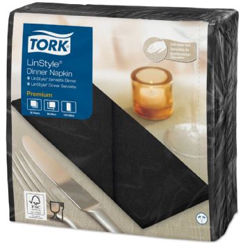 Tork 478151 Linstyle middagsservietter 1-lags 39x39cm sort 12x50stk