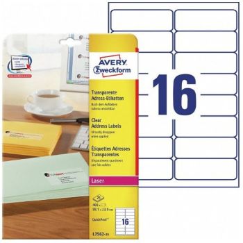 Avery L7562 laseretiket A4 99,1x33,9mm klar 400stk