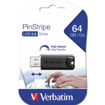 Verbatim PinStripe USB 3.0 64GB stik sort