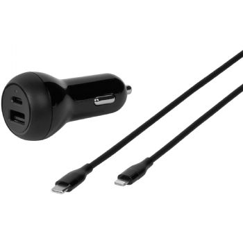 Vivanco biloplader inkl. USB-C + USB-A kabel sort